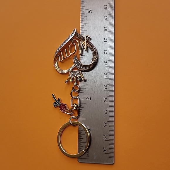 Mom Rhinestone Heart Charm Keychain - Picture 2 of 8